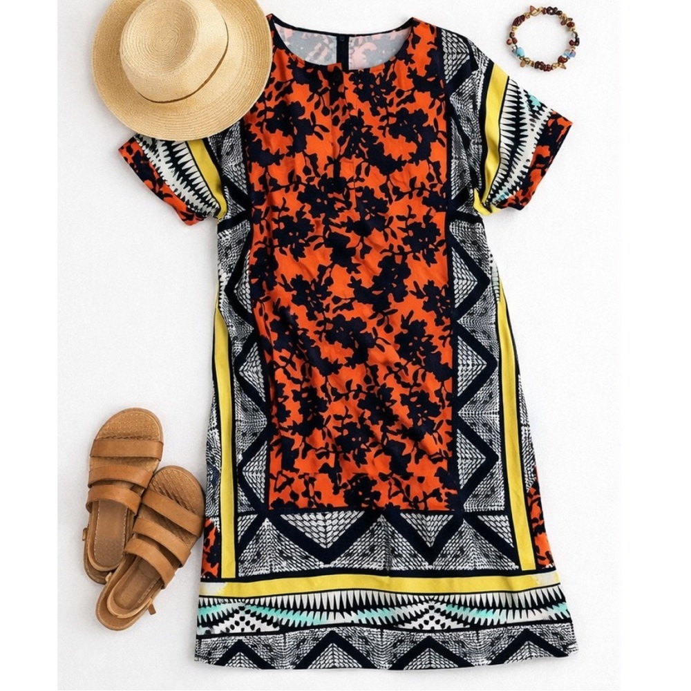 Uncle Frank Small 2 4 Aztec designer shift Dress Bohemian black red white yellow